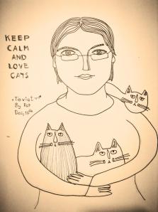 pats drawing of me and cats